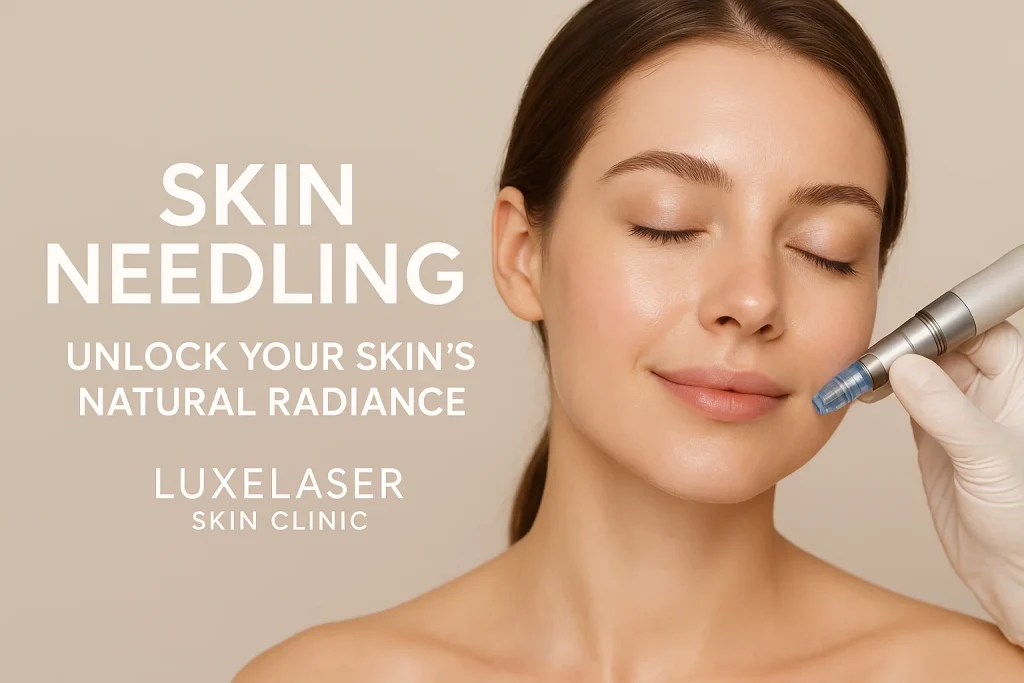 Woman receiving skin needling treatment at Luxelaser Skin Clinic for radiant skin.