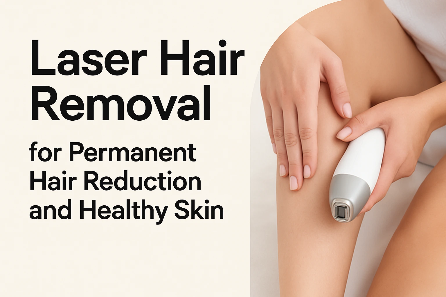 Woman using a laser device for smooth, healthy skin on her leg