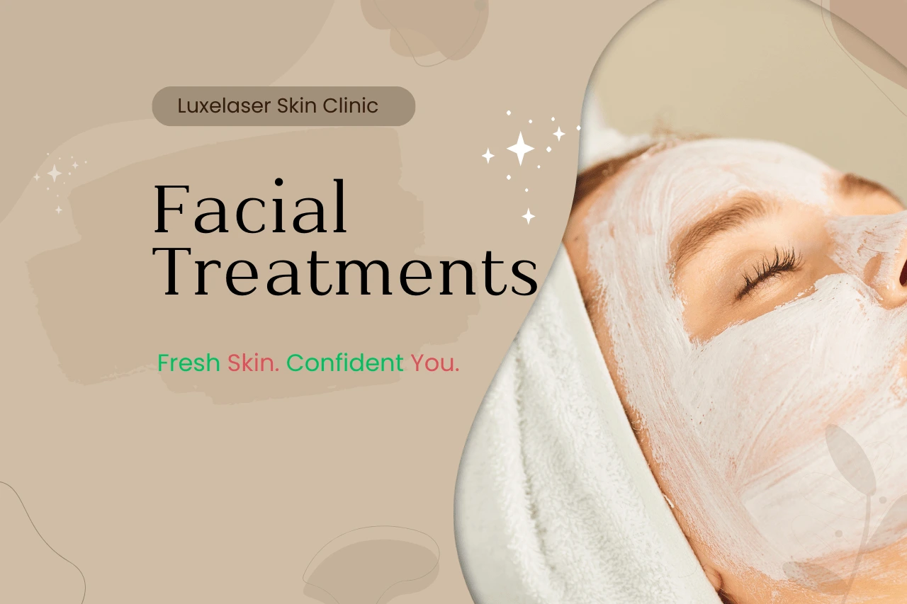 Woman relaxing with a facial mask at Luxelaser Skin Clinic promoting rejuvenating facial treatments