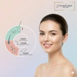 Infographic of hair growth cycle with a smiling woman and Luxelaser Skin Clinic branding.