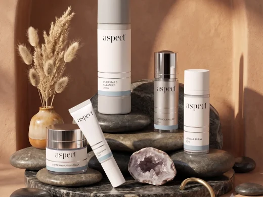 Aspect acne skin care products package with Purastat 5, Retinol Brûlée and Jungle Brew
