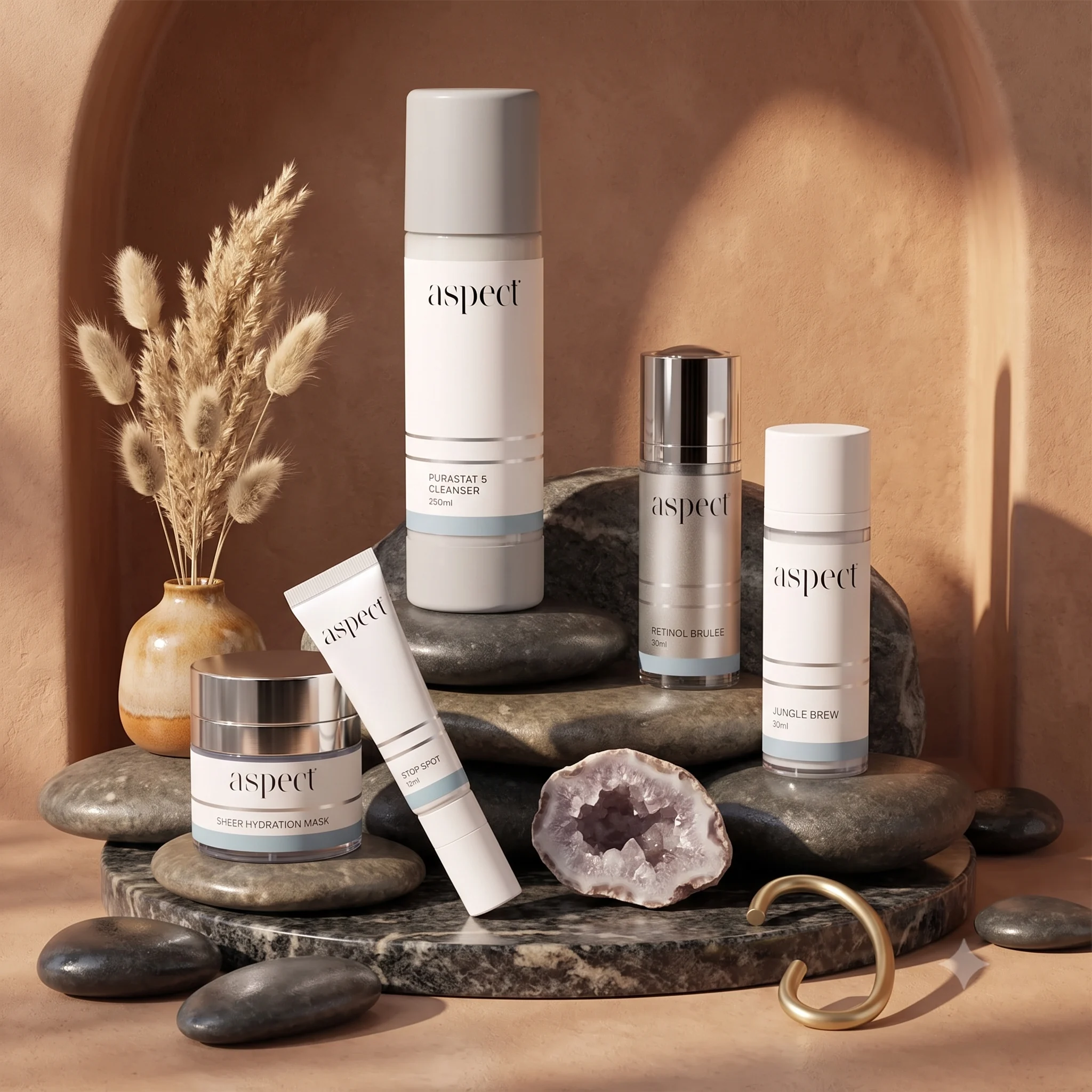 Aspect acne skin care products package with Purastat 5, Retinol Brûlée and Jungle Brew