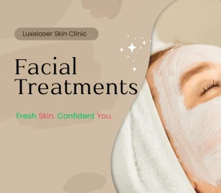 Woman relaxing with a facial mask at Luxelaser Skin Clinic promoting rejuvenating facial treatments