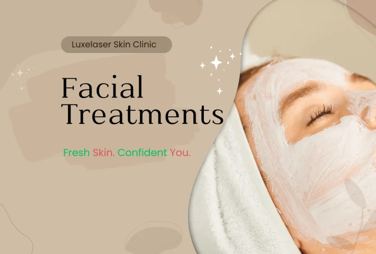 Woman relaxing with a facial mask at Luxelaser Skin Clinic promoting rejuvenating facial treatments